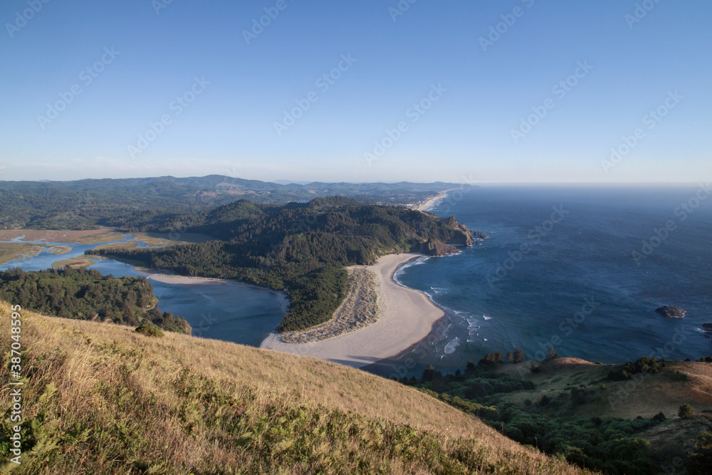 A view of the Oregon Coastal mountains toward the horizon as seen from the top of the Cascade Head Preserve
