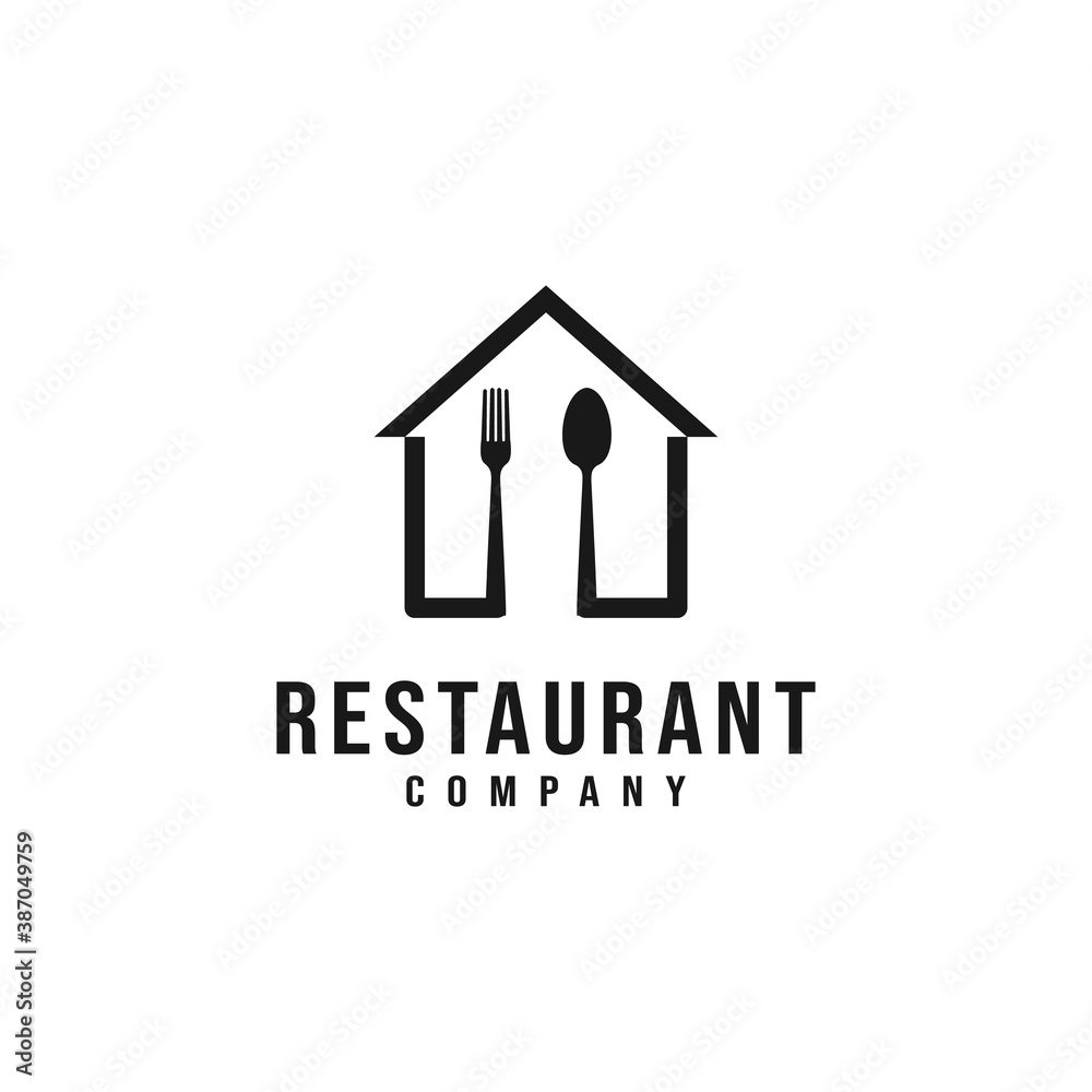 Restaurant and Home Simple Logo with Spoon and Fork combination Restaurant and Home Simple Logo with Spoon and Fork combination