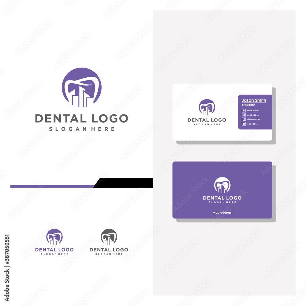 dental city logo design and business card vector