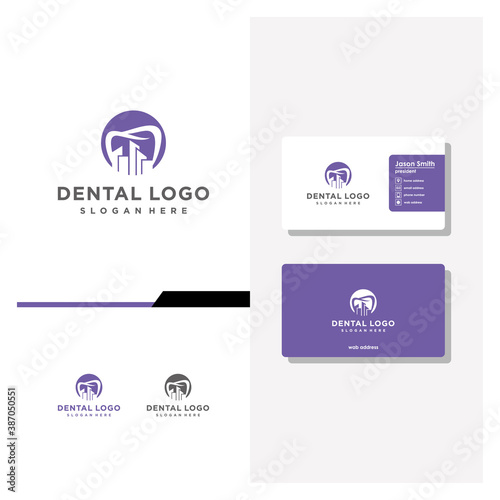 dental city logo design and business card vector