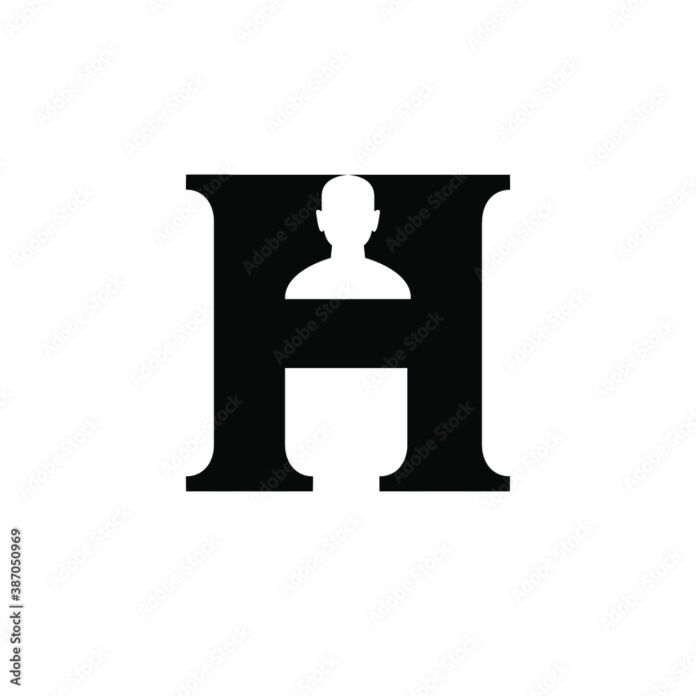 initial letter h human head face simple logo icon design vector illustration isolated white background