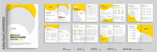 Brochure template layout design, minimal business brochure orange color shape design, annual report, company profile, editable template layout.