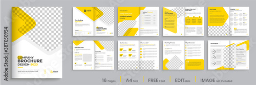 Brochure template layout design, minimal business brochure orange color shape design, annual report, company profile, editable template layout.