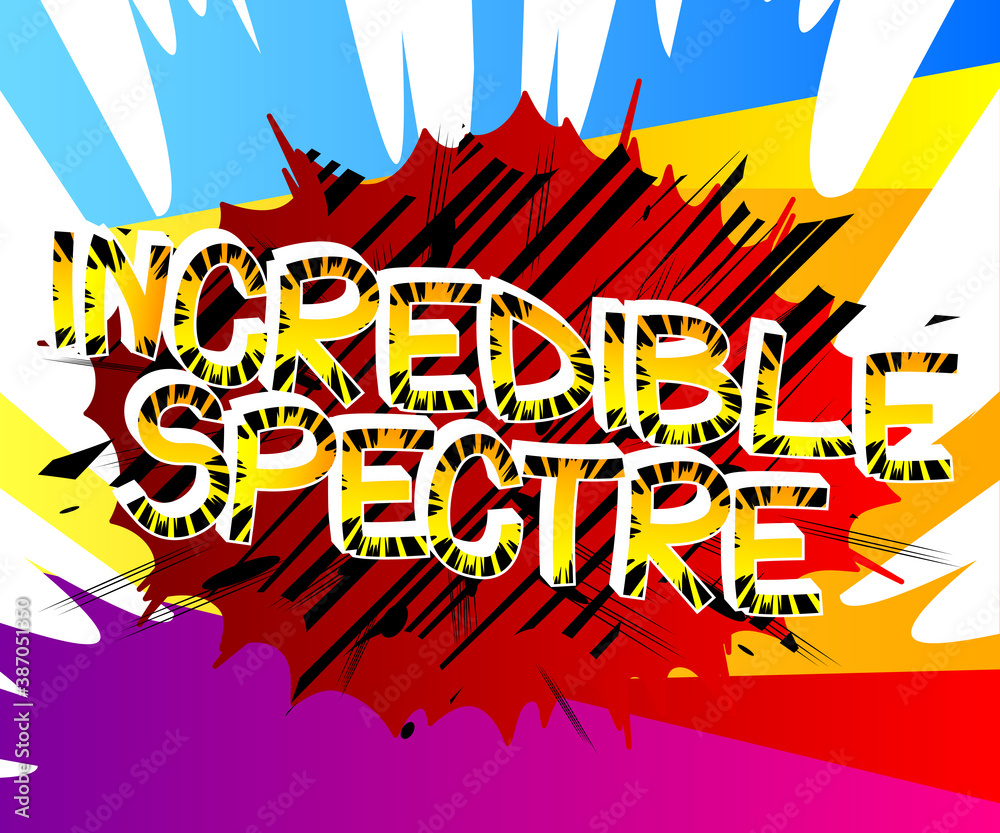 Incredible Spectre Comic book style cartoon words on abstract colorful comics background.
