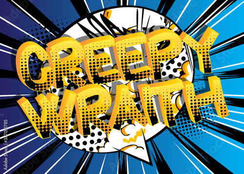 Creepy Wraith Comic book style cartoon words on abstract colorful comics background.