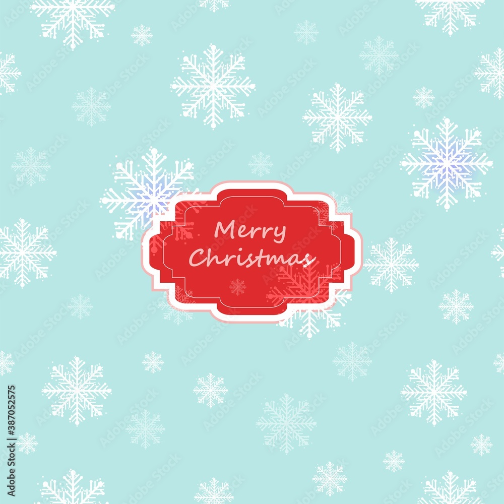 Fototapeta premium Merry Christmas and Happy New Year soft realistic blue greeting card with snowflakes on blue backgroung.