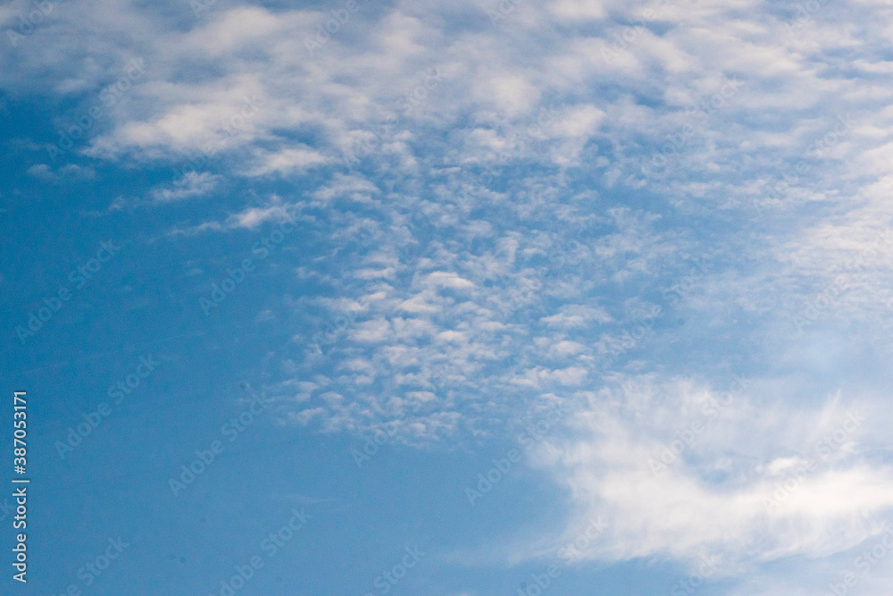 Clouds in the blue sky. Natural blue sky with cloud closeup or background..