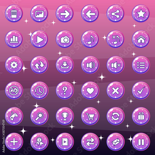Buttons and icon set design for game or web is gradient color. Vector illustration.