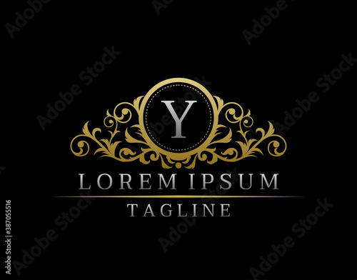 Free Download Luxury Boutique Letter Y Monogram Logo, Vintage Golden Badge With Elegant Floral Design. - GFXLoad
