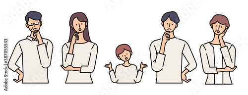 疑問を持つ家族のイラスト　ベクター素材