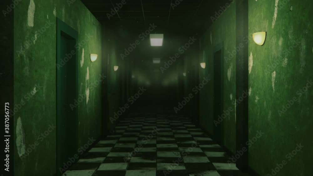Dark creepy corridor with uneven floor looping