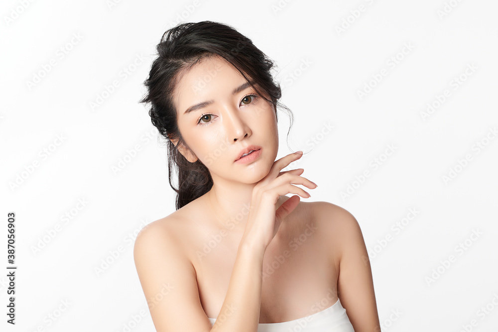 Beautiful young asian woman with clean fresh skin on white background, Face care, Facial treatment, Cosmetology, beauty and spa, Asian women portrait