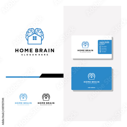 brain home logo design and business card vector