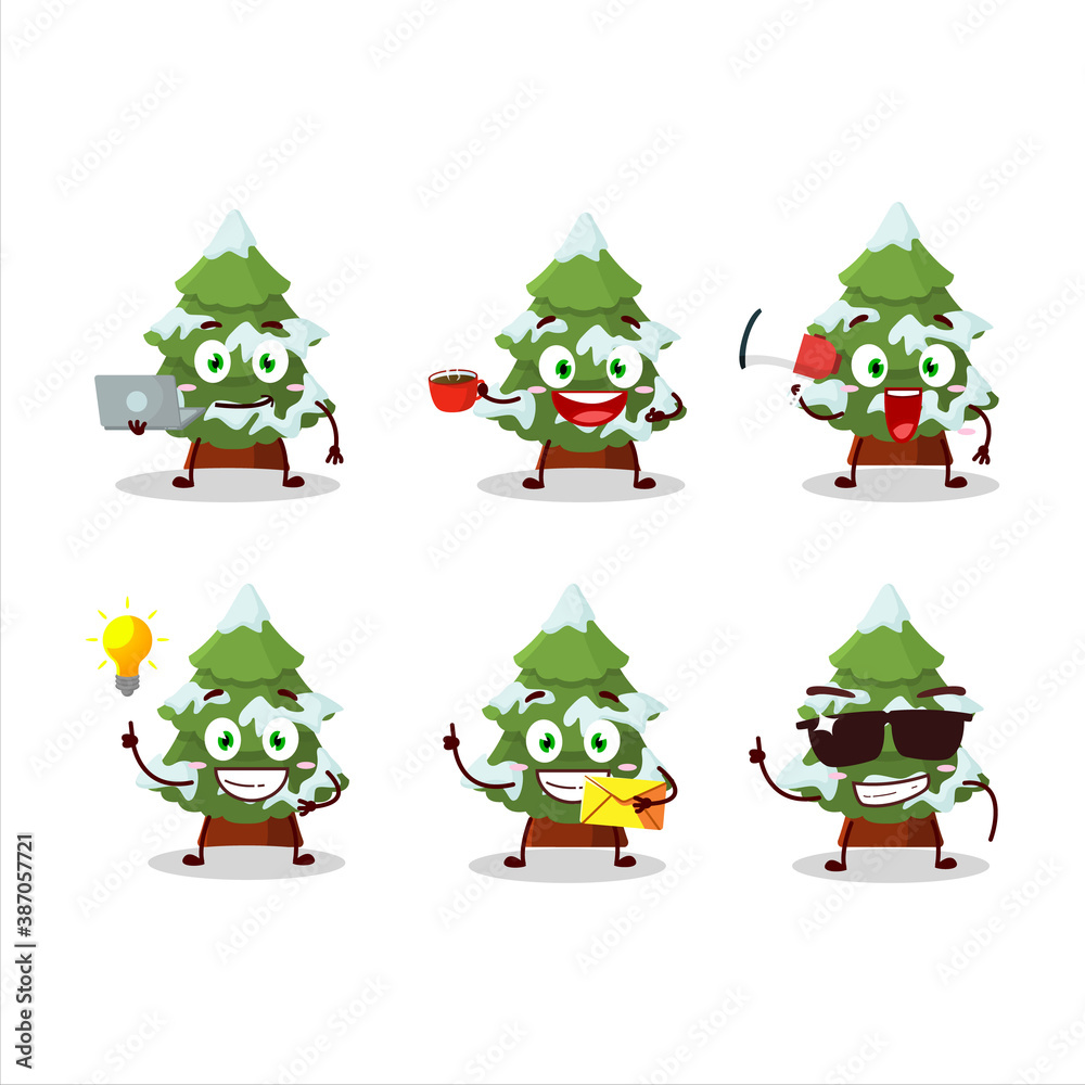 green snow christmas tree cartoon character with various types of business emoticons green snow christmas tree cartoon character with various types of business emoticons