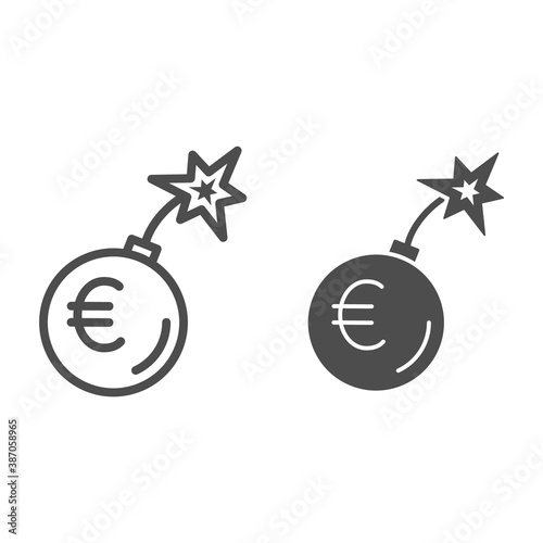 Round bomb with euro currency line and solid icon, economic sanctions concept, Euro grenade explosion sign on white background, Bursting euro icon in outline style for mobile and web. Vector graphics.