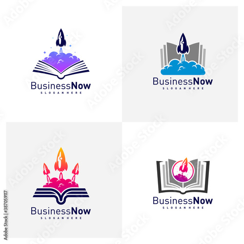 Set of Book with Rocket logo design vector template, Illustration Rocket design Concept, Icon symbol