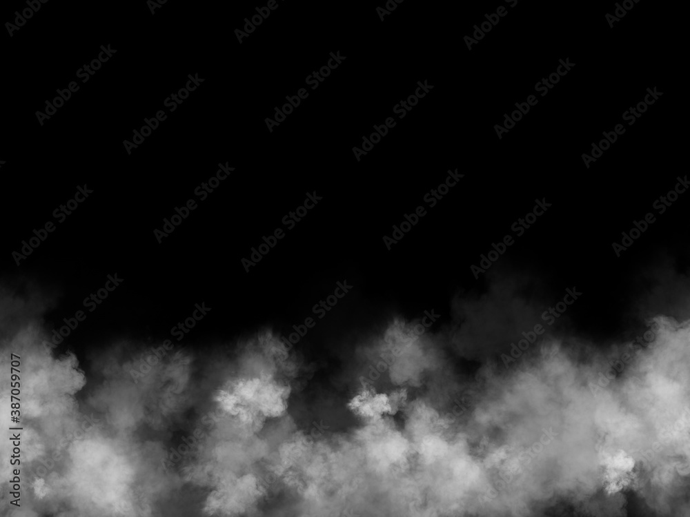 white smoke cloud on Isolated black background . Misty fog effect texture overlays for text or space