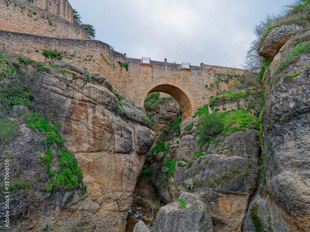 Low angle view of Old Bridge of Ronda, Spain
