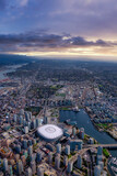Aerial view of the City Buildings in Vancouver Downtown , British Columbia, Canada. Sunny Cloudy Morning. Modern Cityscape
