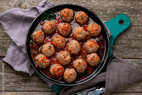 Traditional meatballs in frying pan