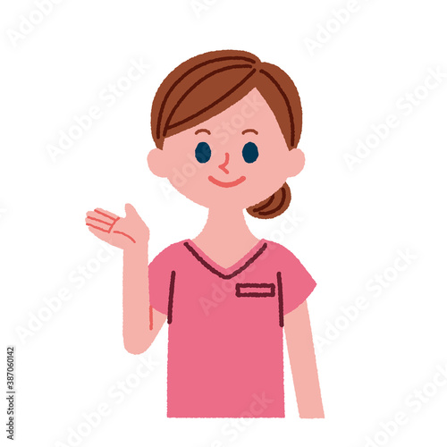案内をしている歯科助手のイラスト素材