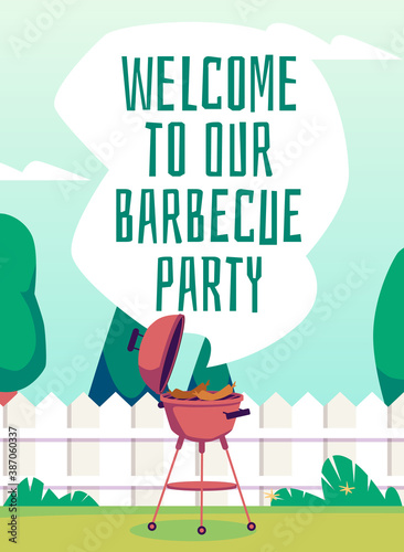 Vector poster with an invitation to home backyard barbecue party