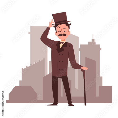 Cartoon character of victorian gentleman flat vector illustration isolated.