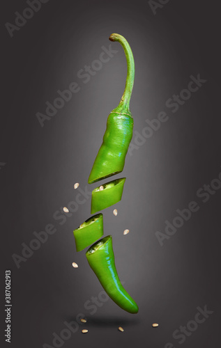 green chili pepper levitation with seeds