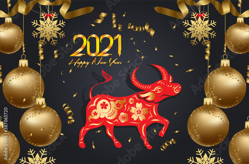 Happy chinese new year 2021. Zodiac of ox cartoon character traditional. New year 2021 of the ox