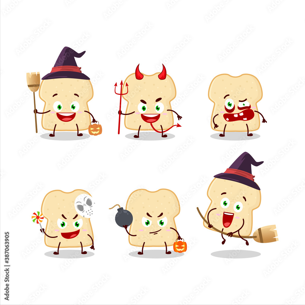 Halloween expression emoticons with cartoon character of slice of bread Halloween expression emoticons with cartoon character of slice of bread