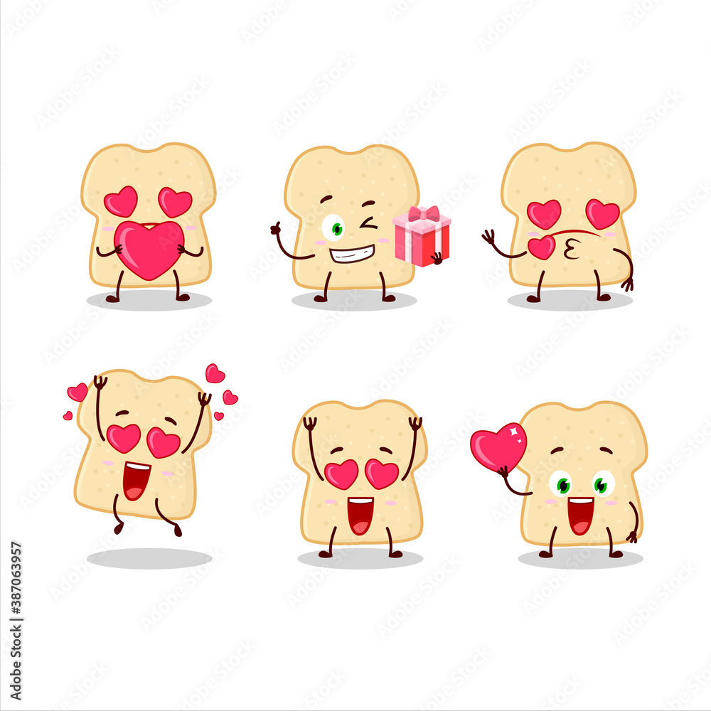 Slice of bread cartoon character with love cute emoticon Slice of bread cartoon character with love cute emoticon