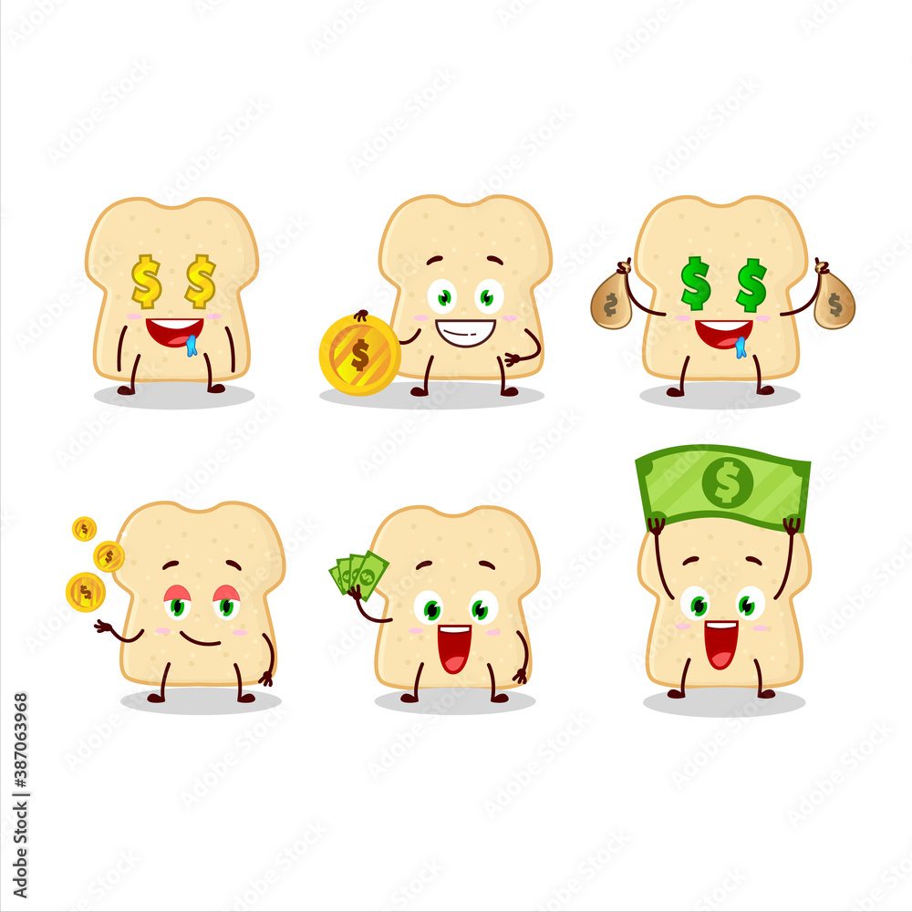 Slice of bread cartoon character with cute emoticon bring money Slice of bread cartoon character with cute emoticon bring money