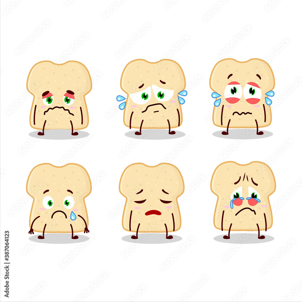 Slice of bread cartoon character with sad expression Slice of bread cartoon character with sad expression