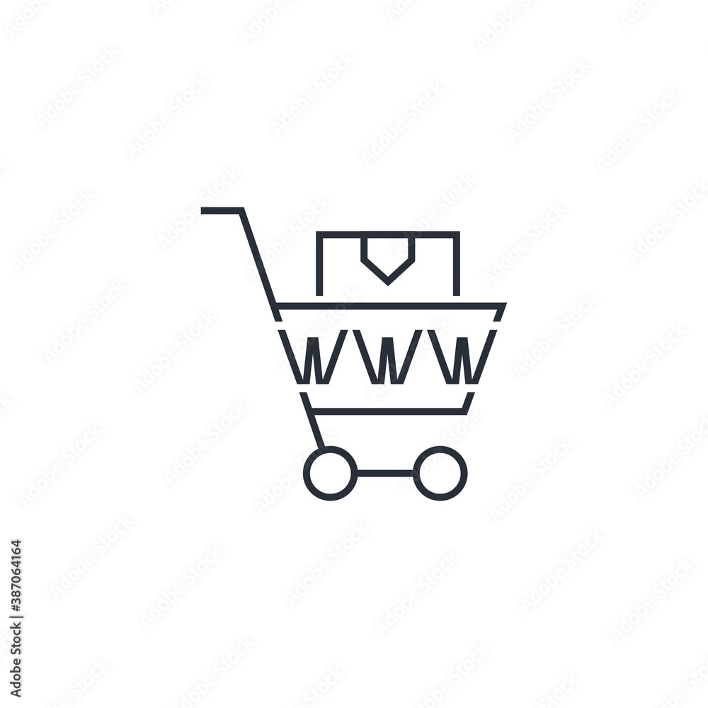 Shopping cart  go to online website or internet. E-commerce  online shopping  logo. Vector linear icon isolated on white background.
