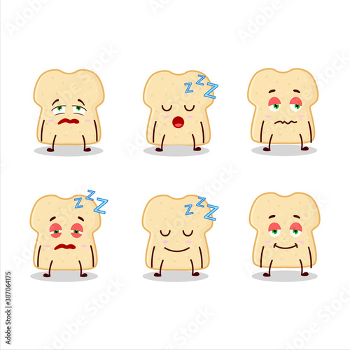 Cartoon character of slice of bread with sleepy expression