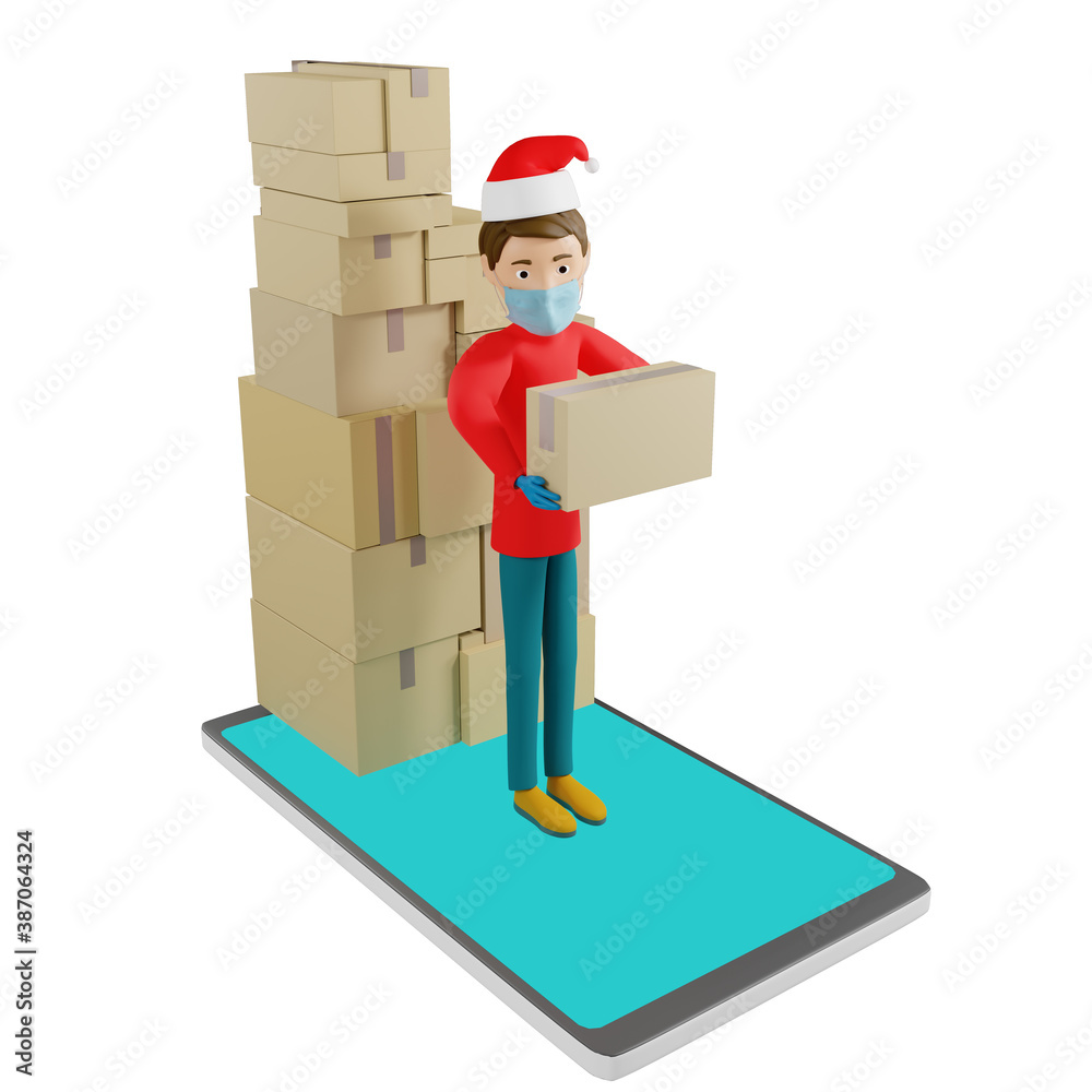 3D rendering. A man in uniform from a delivery service with a box in his hands. 3D rendering. A man in uniform from a delivery service with a box in his hands.
