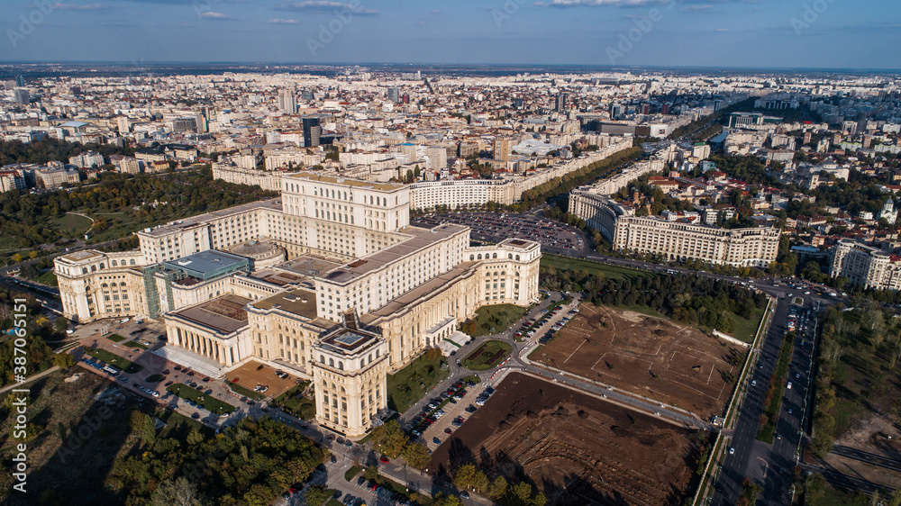 Aerial image of downtown Bucharest.