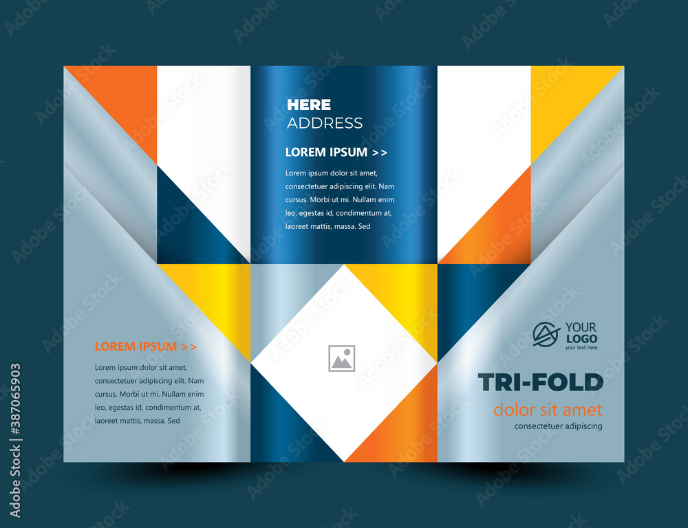 Tri-fold Triangles and Squares theme design template cover brochure. Cmyk profile color Tri-fold Triangles and Squares theme design template cover brochure. Cmyk profile color