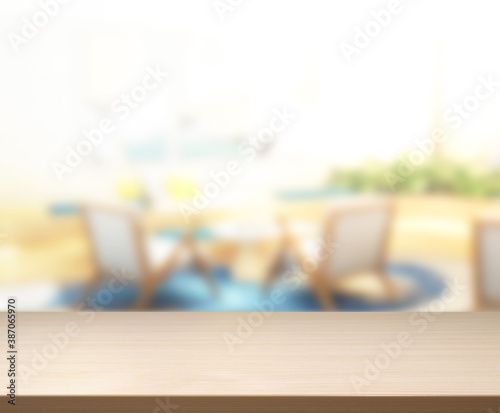 Table Top And Blur Living Room Of  Background