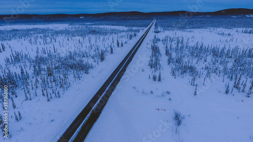 Aerial Winter forest after snow, Fairbanks, Alaska