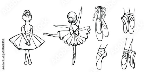 ballet set with two ballerinas and pointe in countur