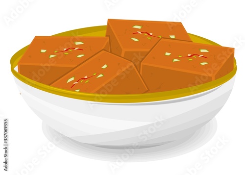 Barfi indian Sweet Dish Food Vector