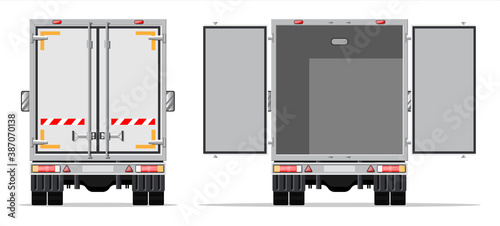 Fotografia Truck trailer rear view side with closed and open doors