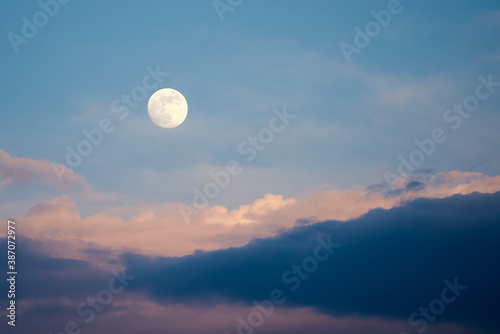 Full Moon with Clouds in Nighttime Moon in the Sky