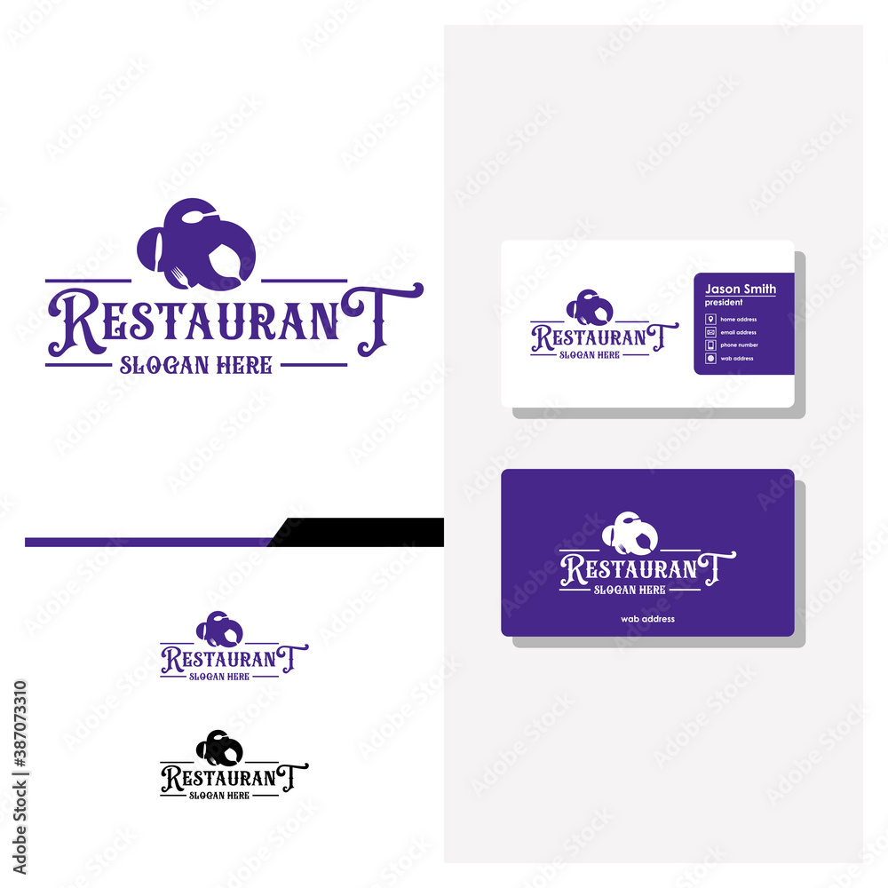 Restaurant logo design and business card vector