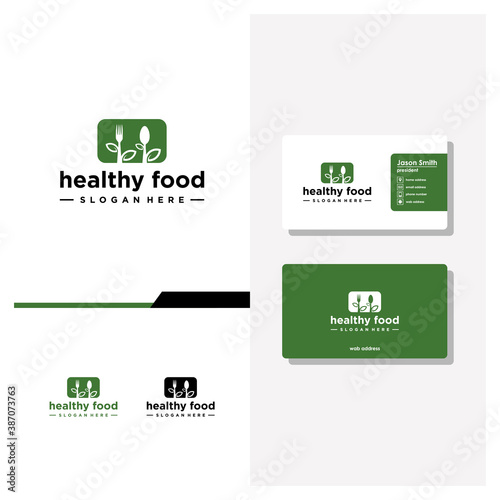 Healthy food logo design and business card vector