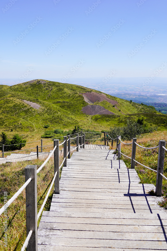 stairs walkway path to access in puy-de-dome french mountains volcano