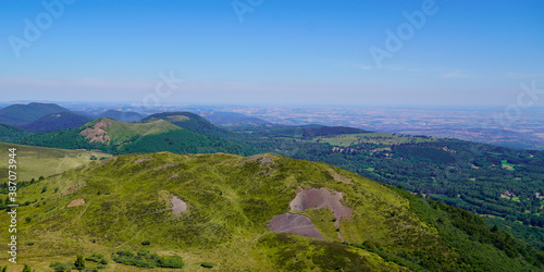 puy de dome Volcano panorama chain in french summer day