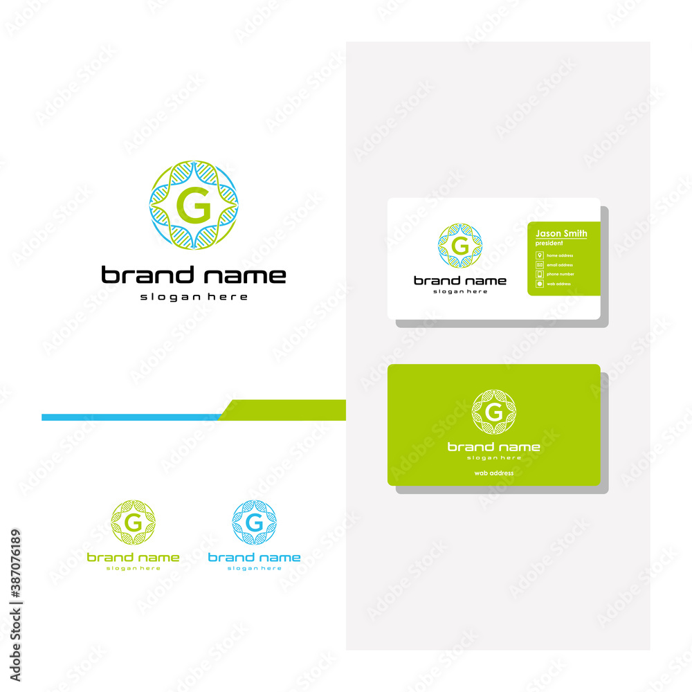 letter G DNA logo design and business card vector