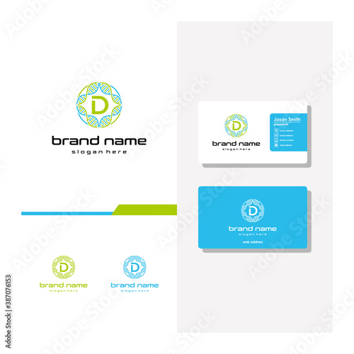 letter D DNA logo design and business card vector